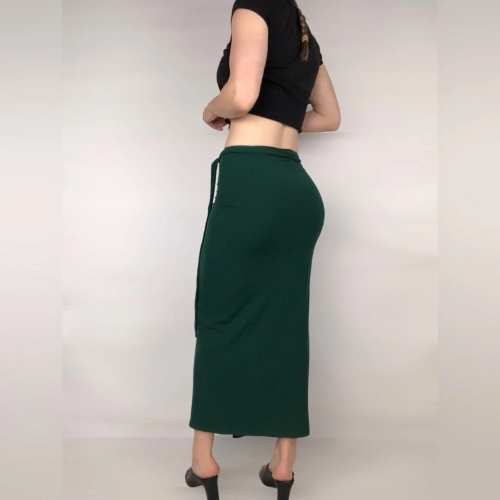 Reformation Knit Ribbed Maxi Green Wrap‎ Skirt Size S